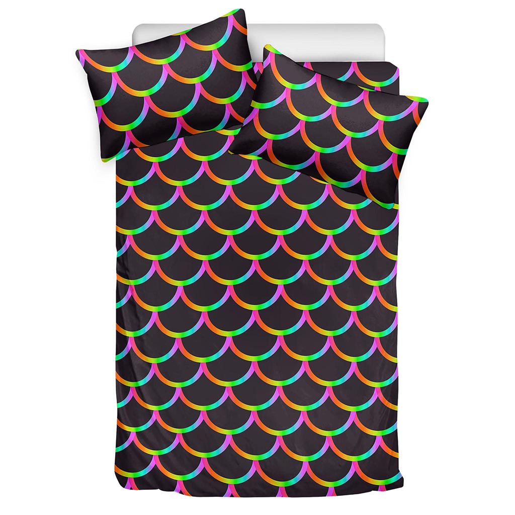 Black Mermaid Scales Pattern Print Duvet Cover Bedding Set