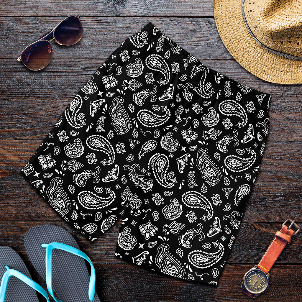 Black Paisley Bandana Pattern Print Men's Shorts