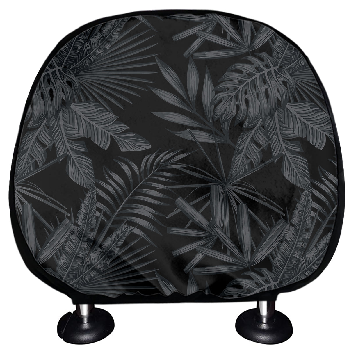 Black Palm Leaf Aloha Pattern Print Car Headrest Covers