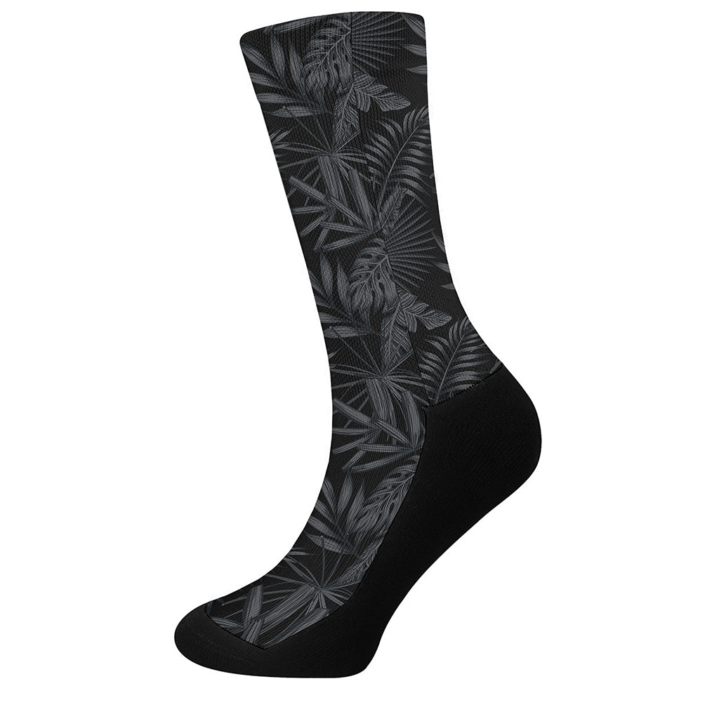 Black Palm Leaf Aloha Pattern Print Crew Socks