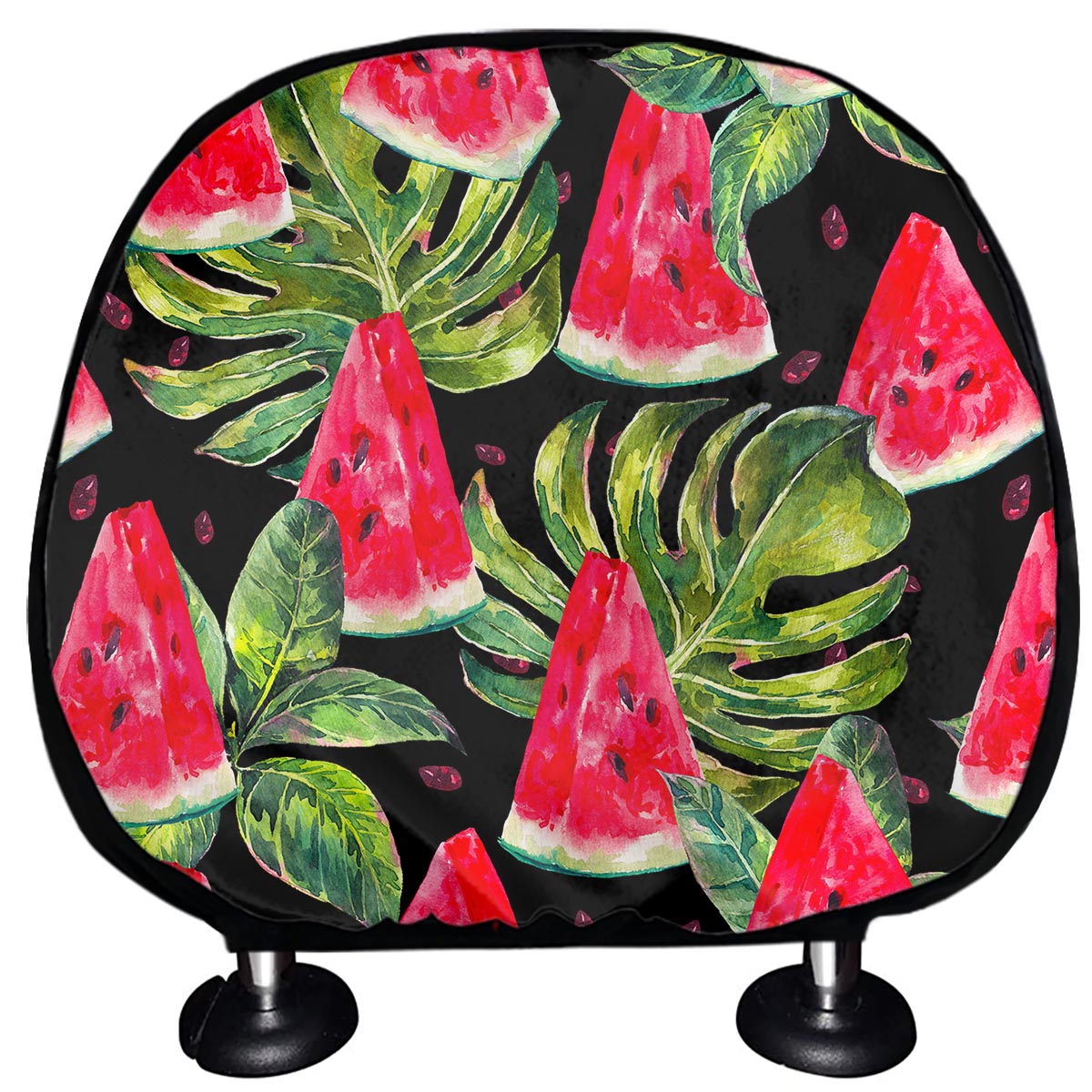 Black Palm Leaf Watermelon Pattern Print Car Headrest Covers