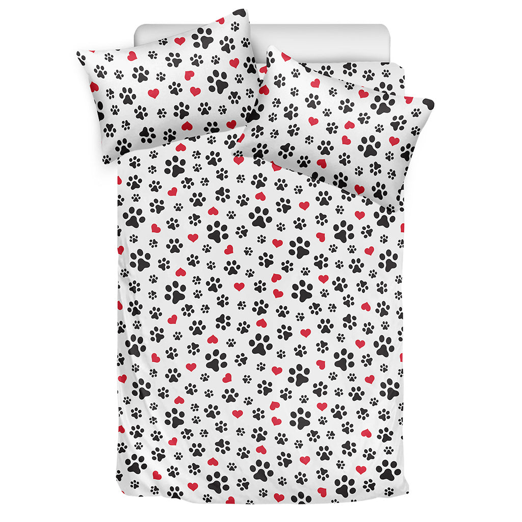 Black Paw And Heart Pattern Print Duvet Cover Bedding Set