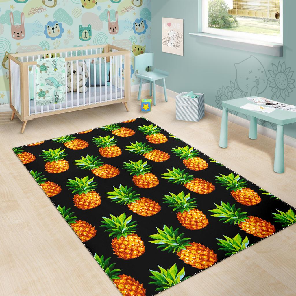 Black Pineapple Pattern Print Area Rug GearFrost