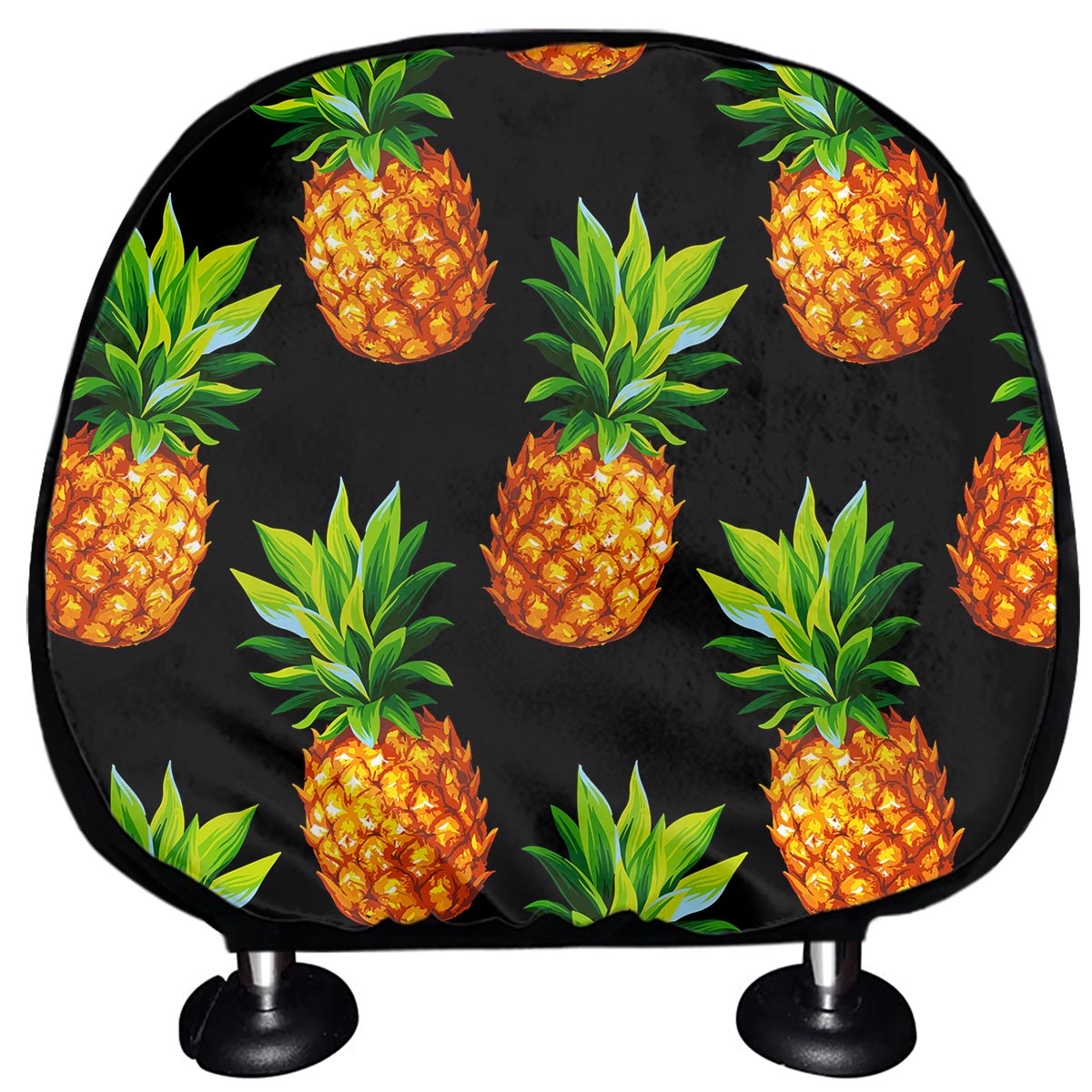 Black Pineapple Pattern Print Car Headrest Covers