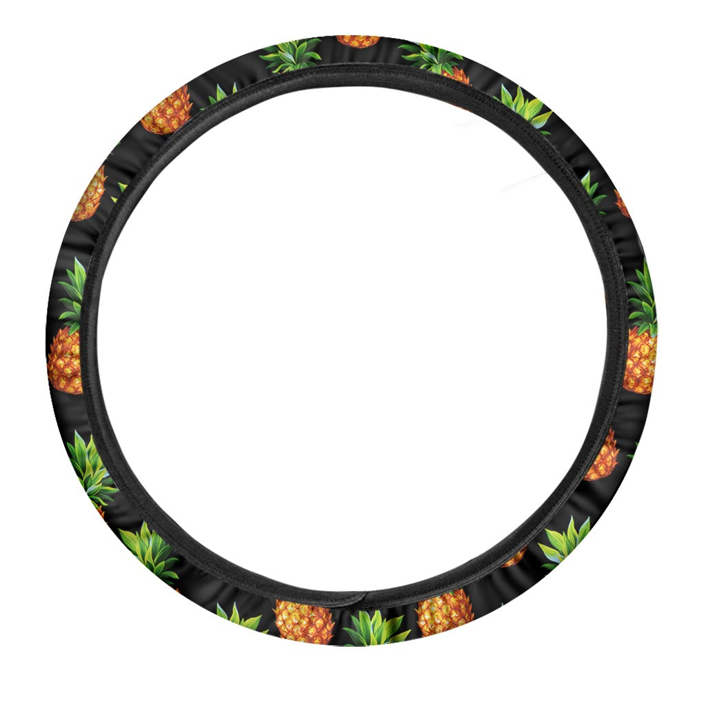 Black Pineapple Pattern Print Car Steering Wheel Cover
