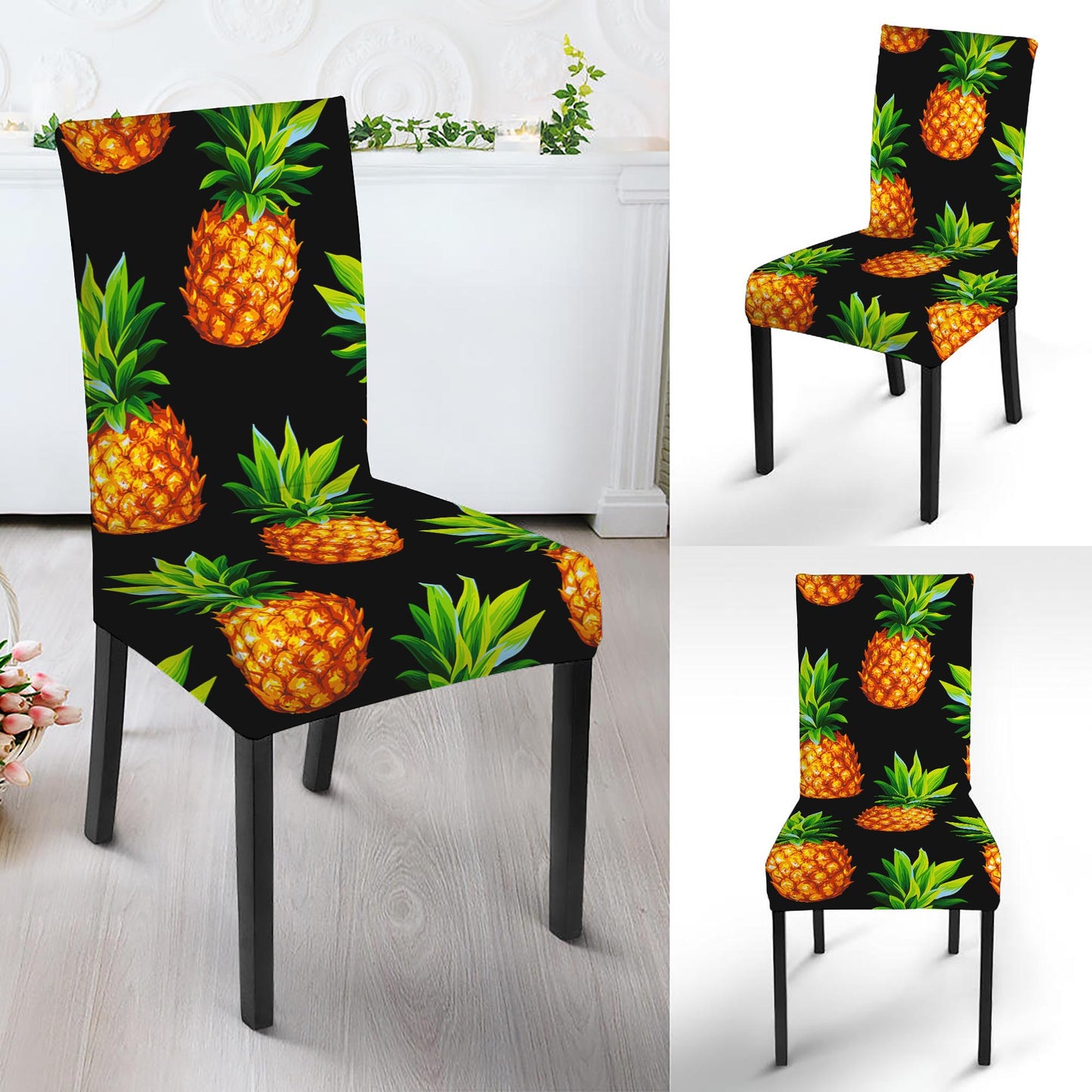 Black Pineapple Pattern Print Dining Chair Slipcover