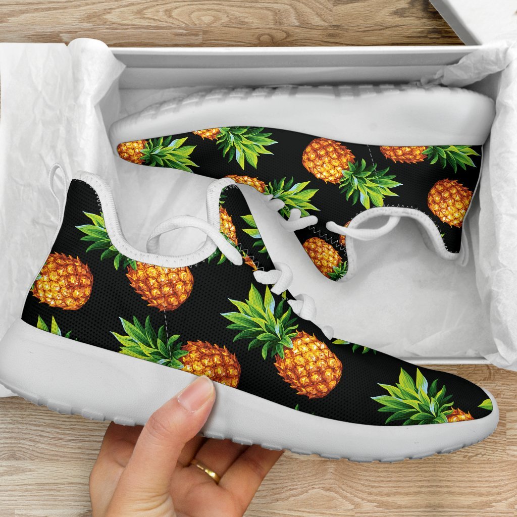 Black Pineapple Pattern Print Mesh Knit Shoes GearFrost
