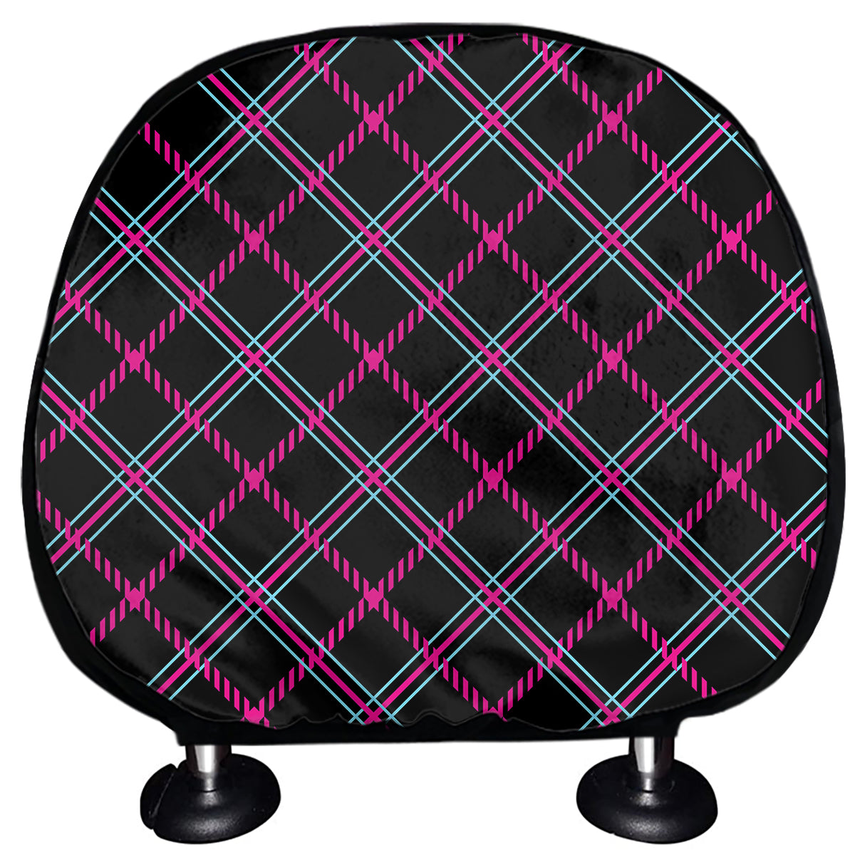 Black Pink And Blue Tartan Pattern Print Car Headrest Covers