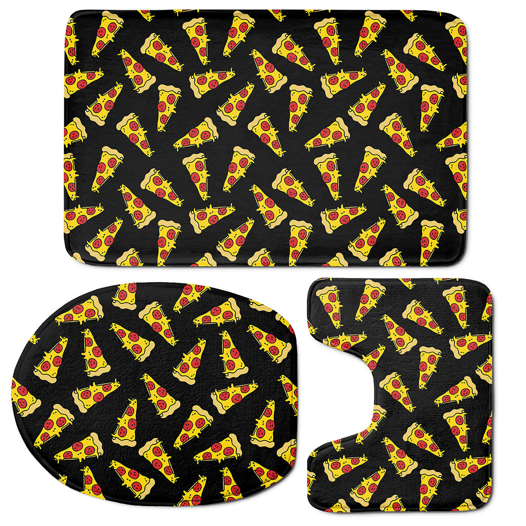 Black Pizza Pattern Print 3 Piece Bath Mat Set