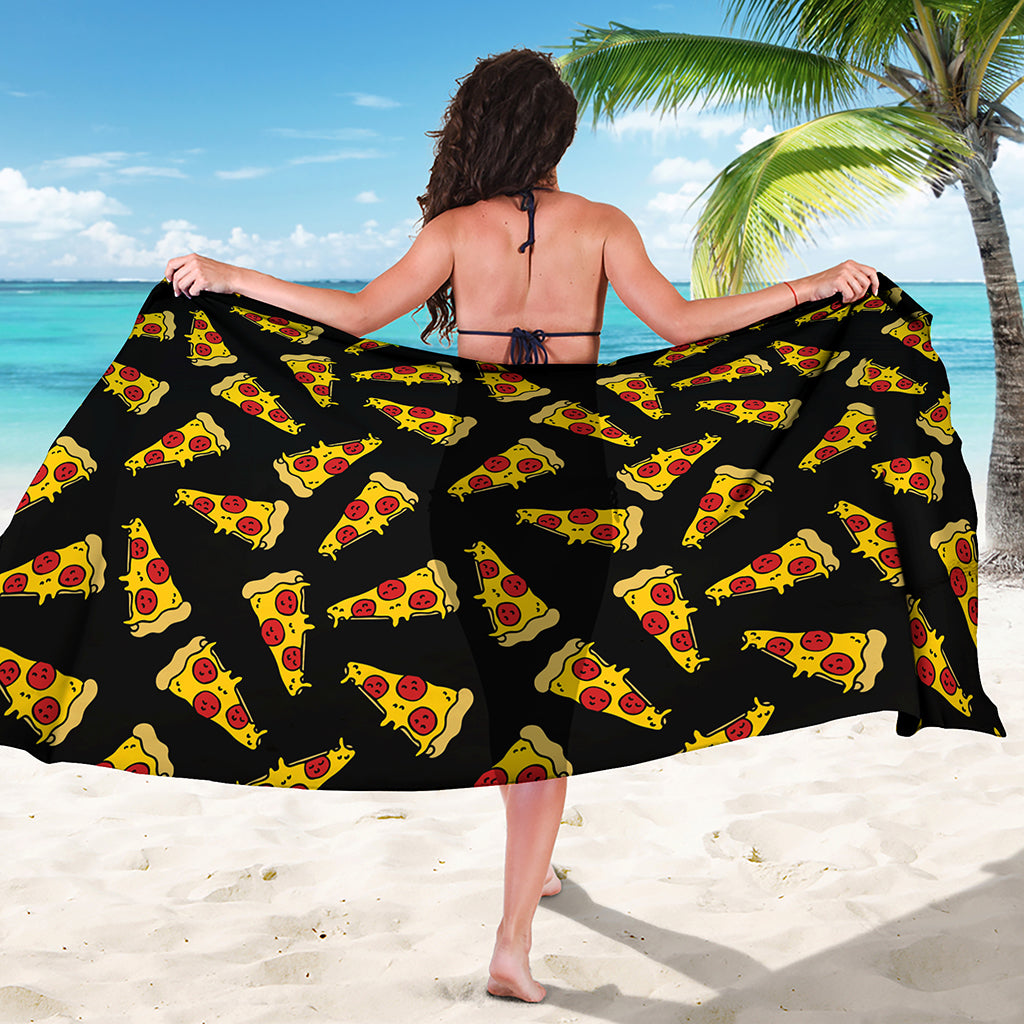 Black Pizza Pattern Print Beach Sarong Wrap