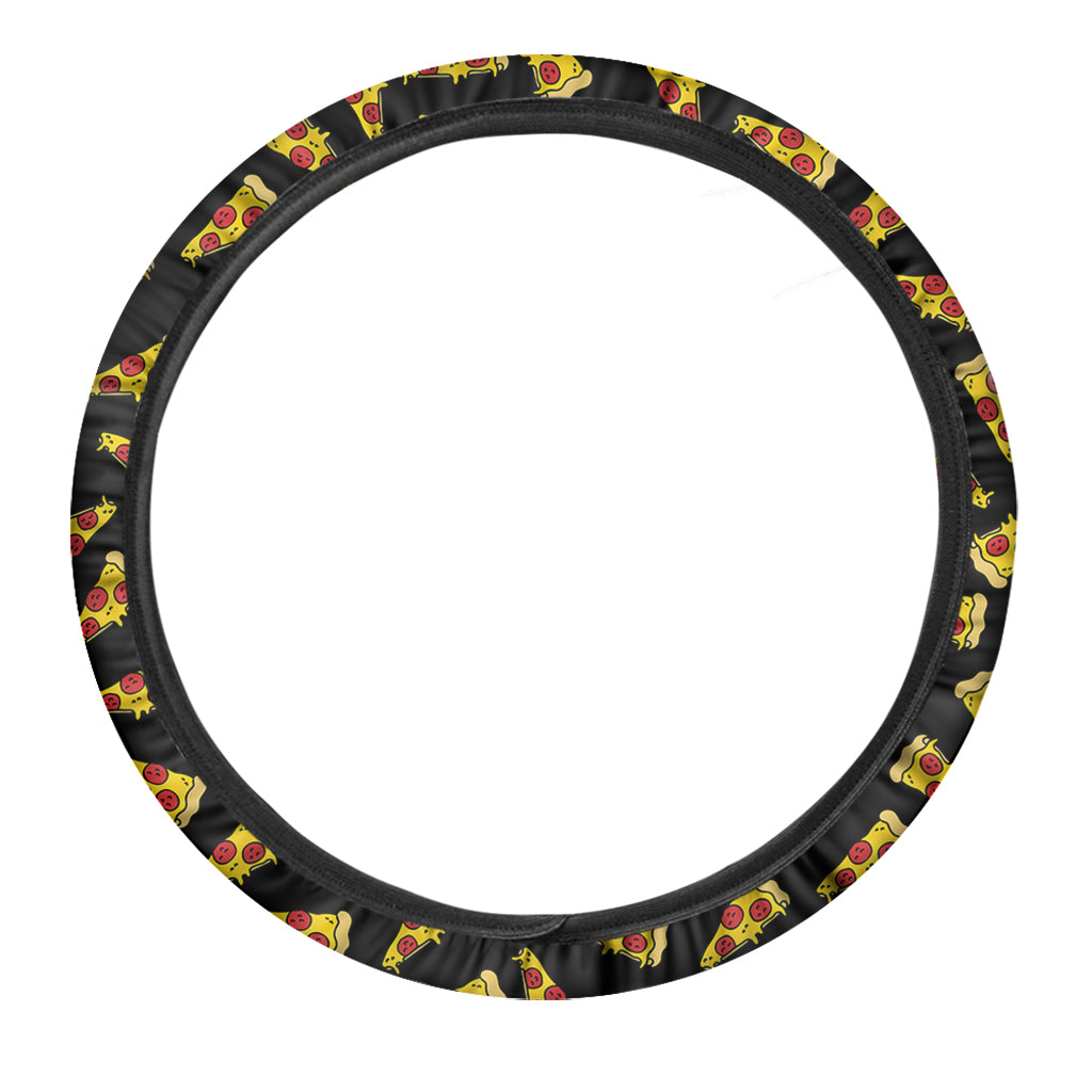 Black Pizza Pattern Print Car Steering Wheel Cover