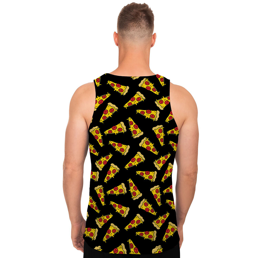 Black Pizza Pattern Print Men's Tank Top