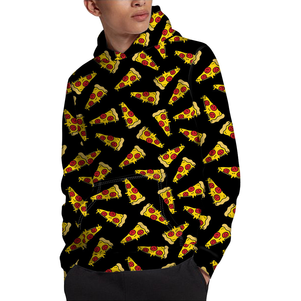 Black Pizza Pattern Print Pullover Hoodie