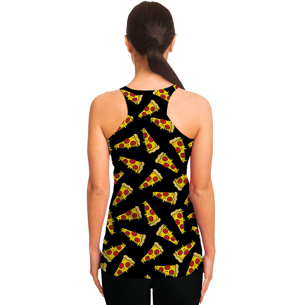 Black Pizza Pattern Print Women's Racerback Tank Top