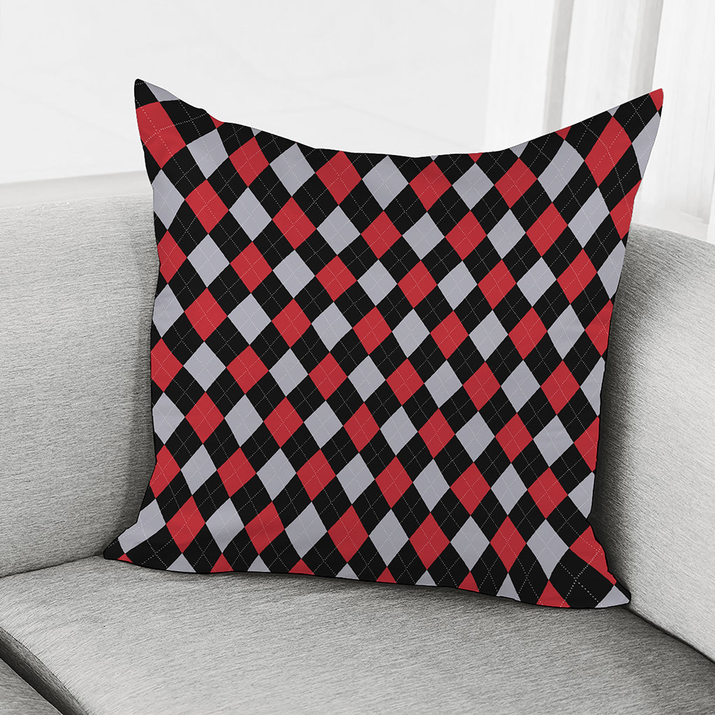 Black Red And Grey Argyle Pattern Print Pillow Cover