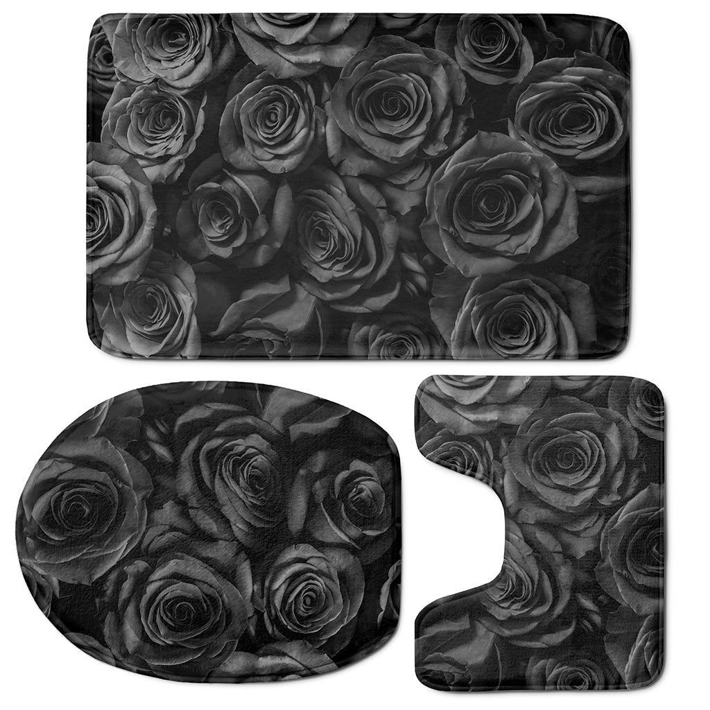 Black Rose Print 3 Piece Bath Mat Set