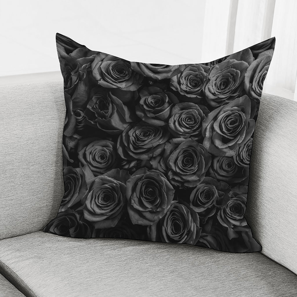 Black Rose Print Pillow Cover