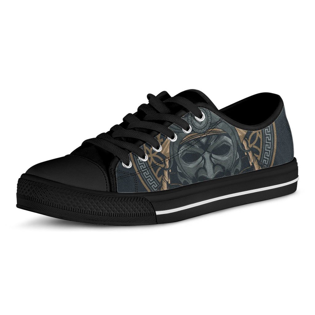 Black Samurai Mask Print Black Low Top Shoes