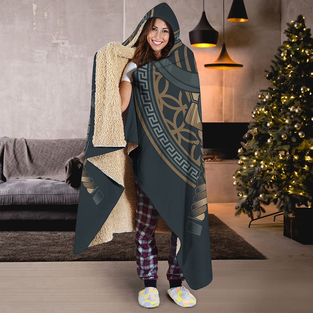 Black Samurai Mask Print Hooded Blanket