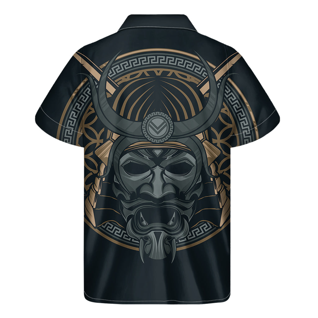 Black Samurai Mask Print Men's Short Sleeve Shirt