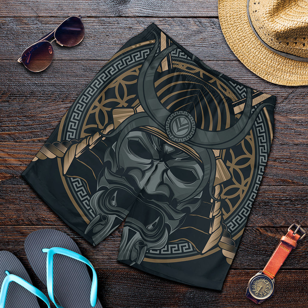 Black Samurai Mask Print Men's Shorts