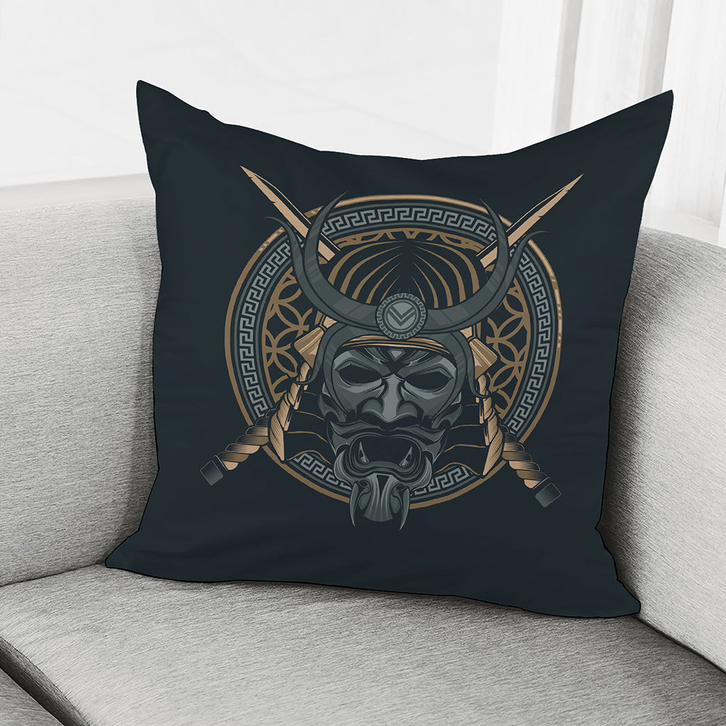 Black Samurai Mask Print Pillow Cover