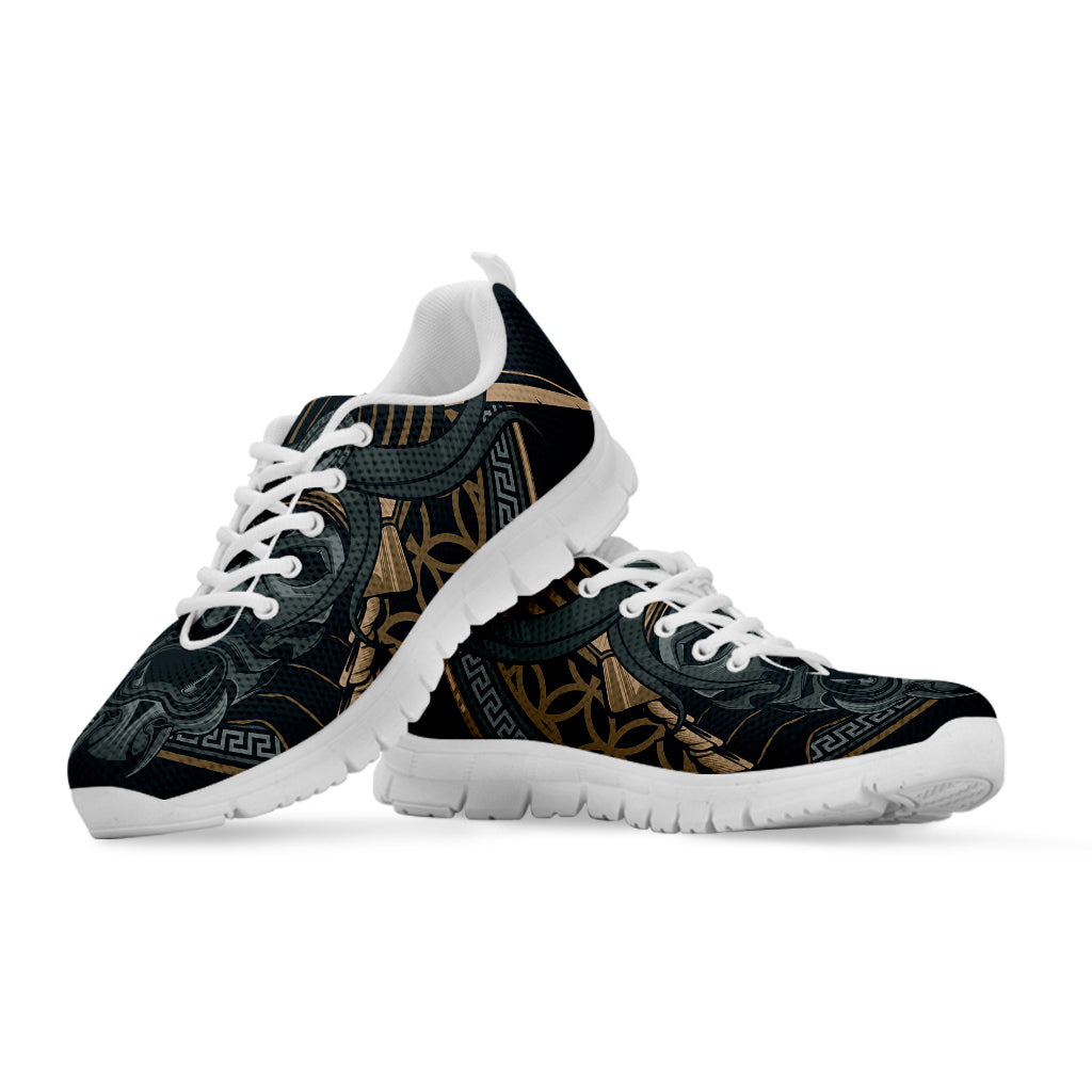 Black Samurai Mask Print White Sneakers