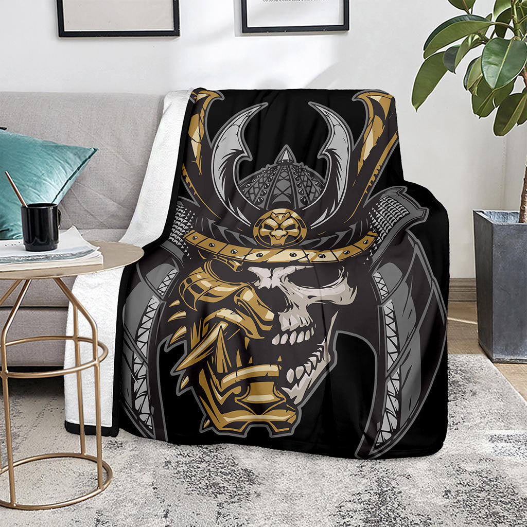 Black Samurai Skull Print Blanket