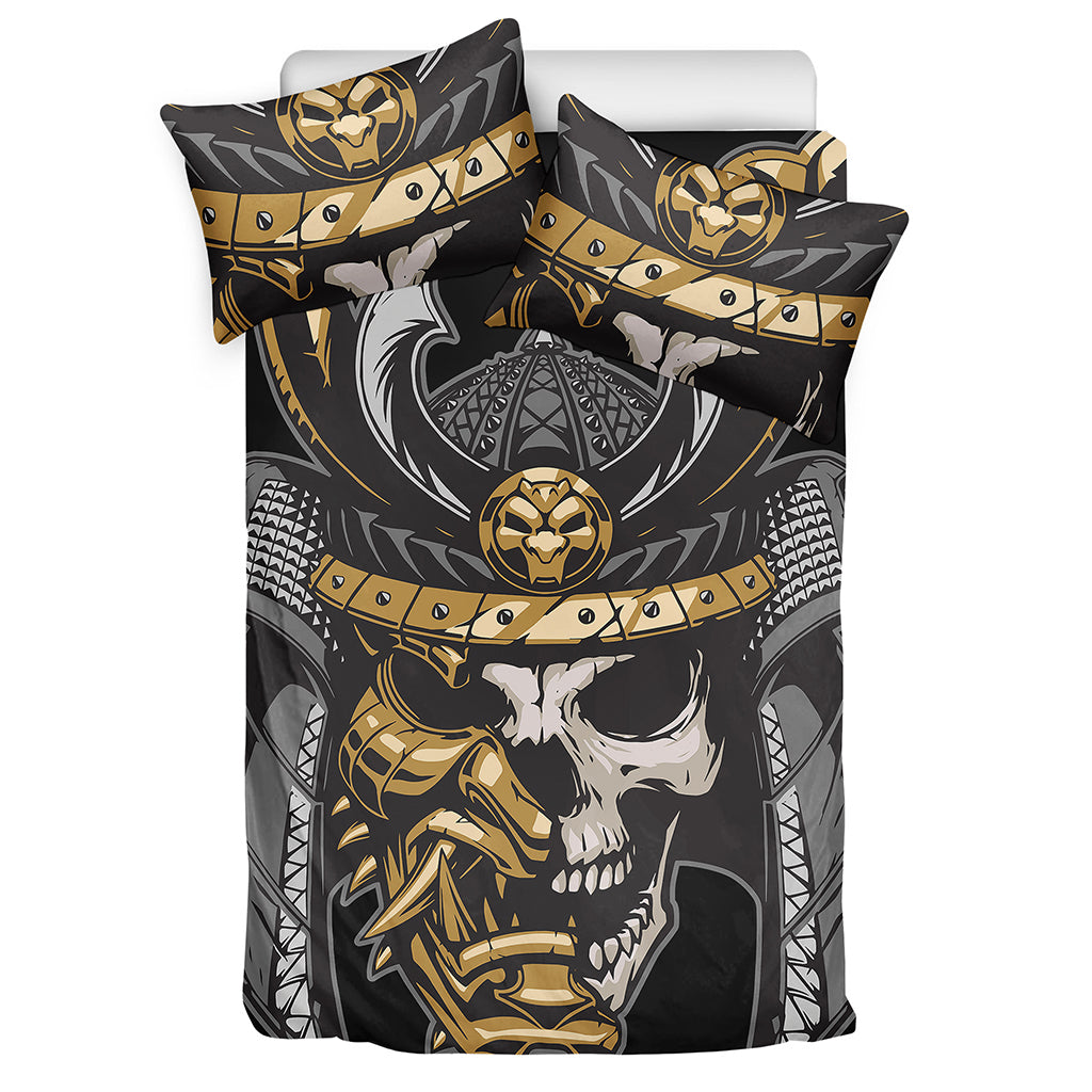 Black Samurai Skull Print Duvet Cover Bedding Set
