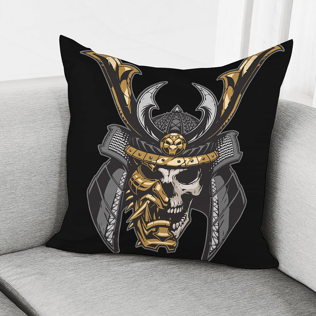 Black Samurai Skull Print Pillow Cover