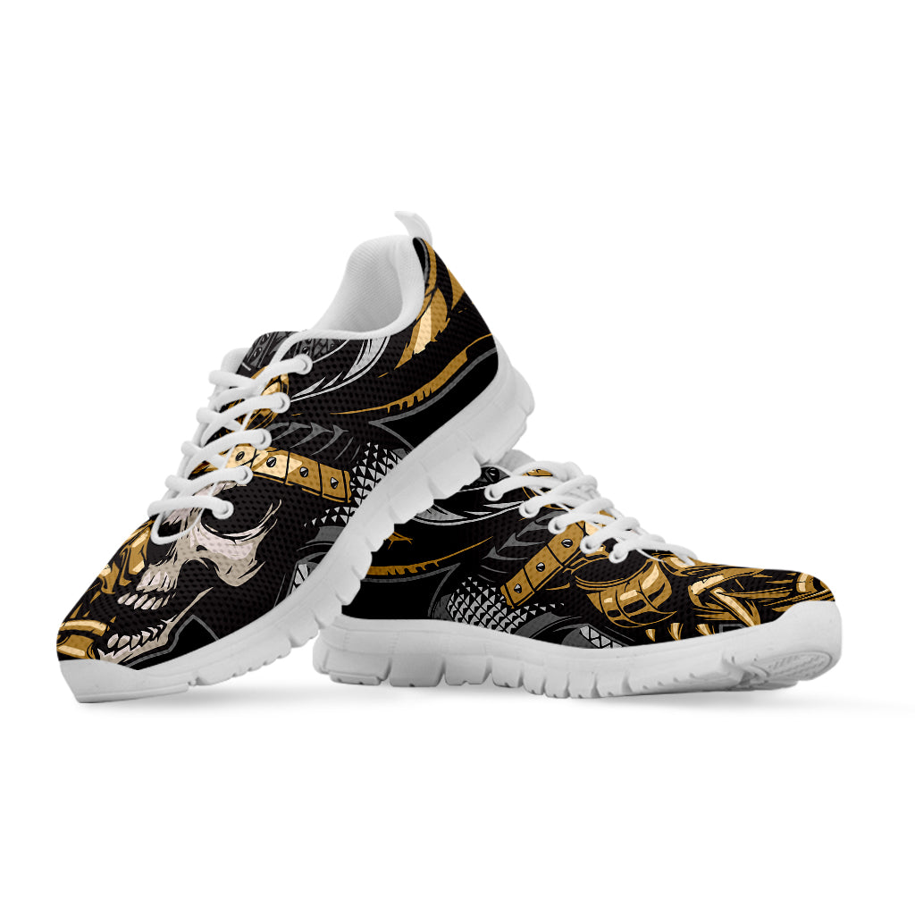 Black Samurai Skull Print White Sneakers