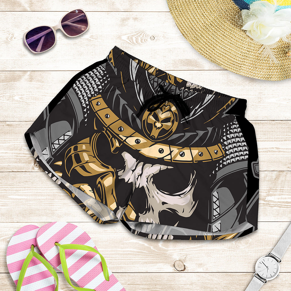 Black Samurai Skull Print Women's Shorts