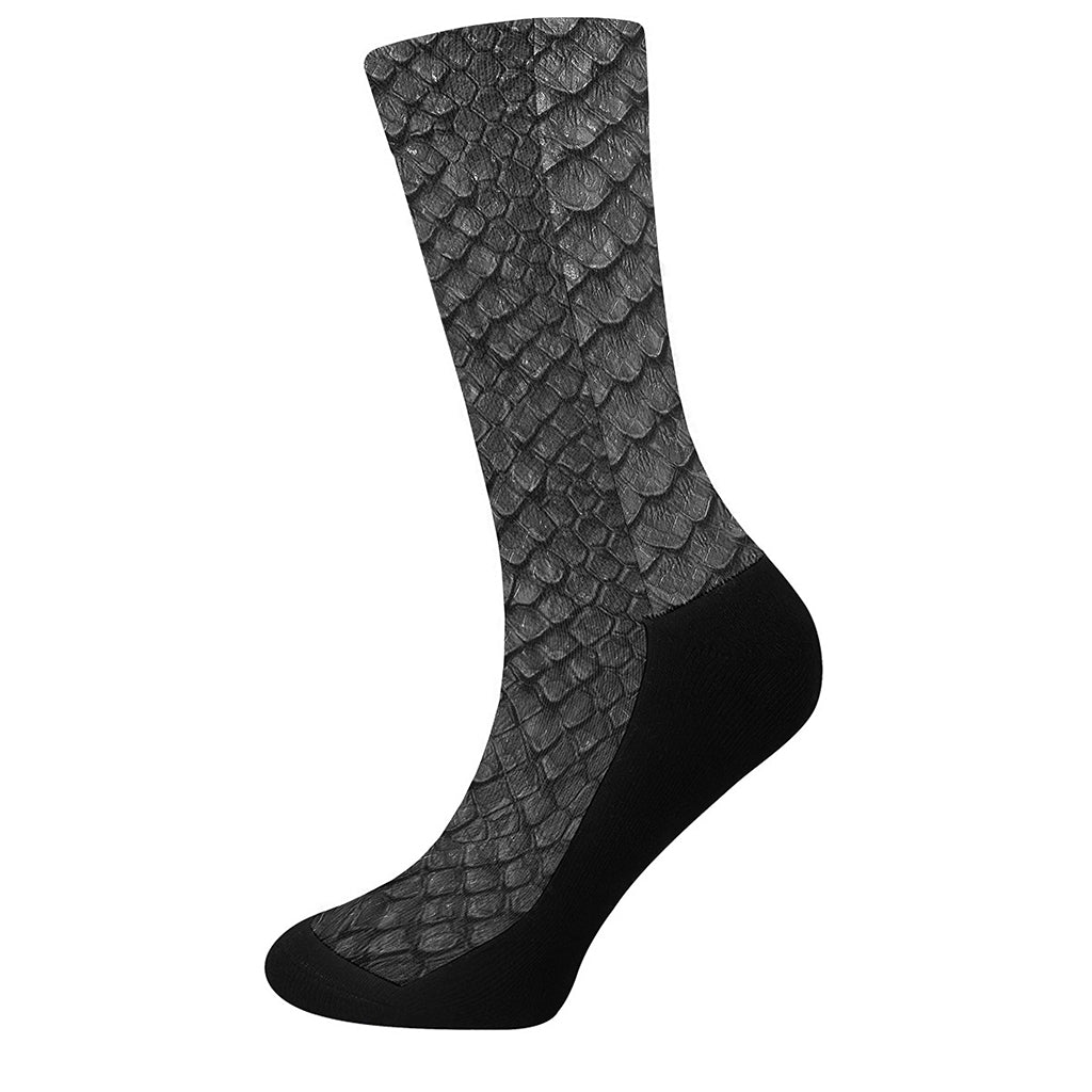 Black Snakeskin Print Crew Socks