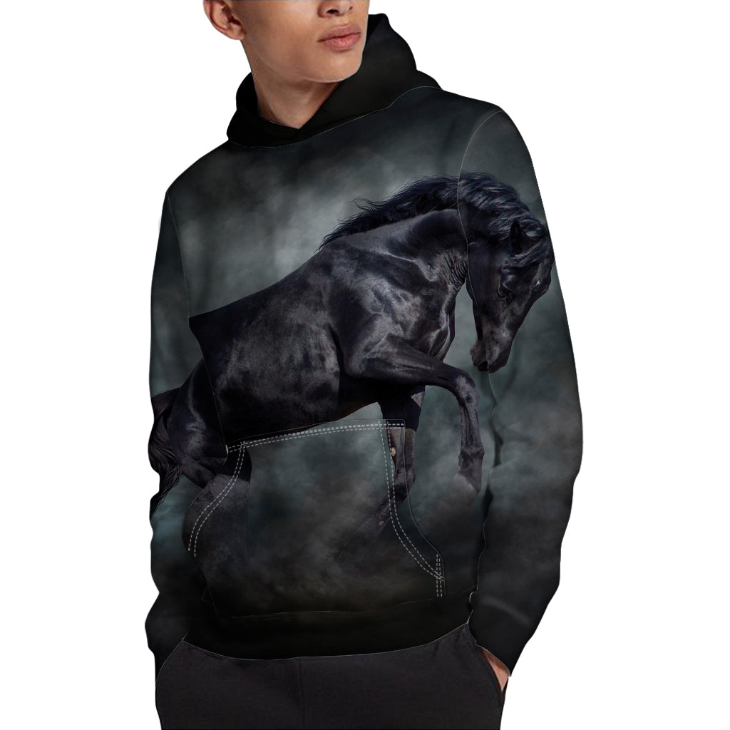 Black Stallion Horse Print Pullover Hoodie