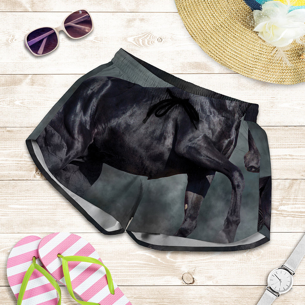 Black Stallion Horse Print Women's Shorts