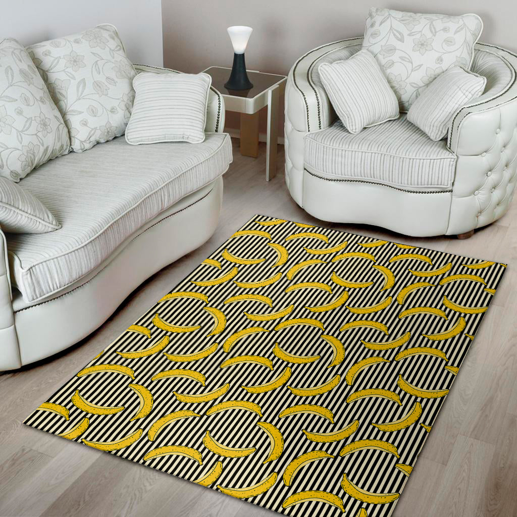 Black Striped Banana Pattern Print Area Rug