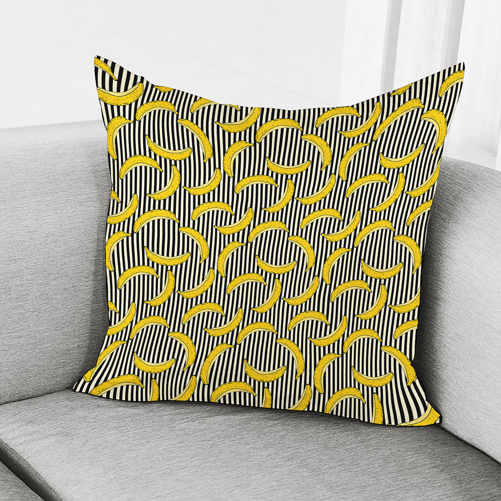 Black Striped Banana Pattern Print Pillow Cover