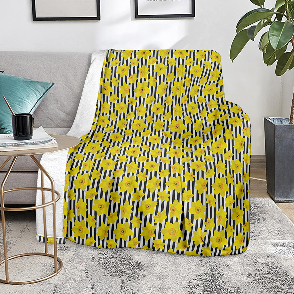 Black Striped Daffodil Pattern Print Blanket