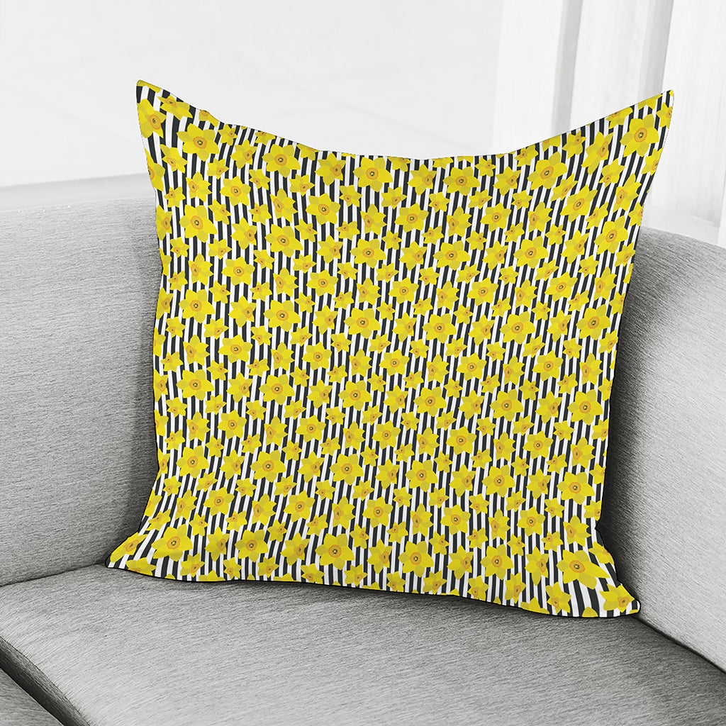 Black Striped Daffodil Pattern Print Pillow Cover