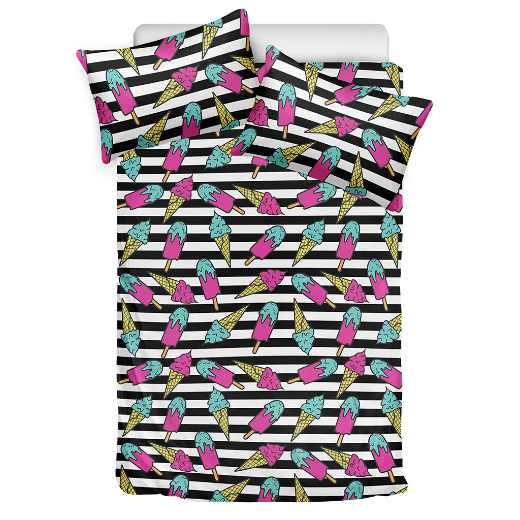 Black Striped Ice Cream Pattern Print Duvet Cover Bedding Set