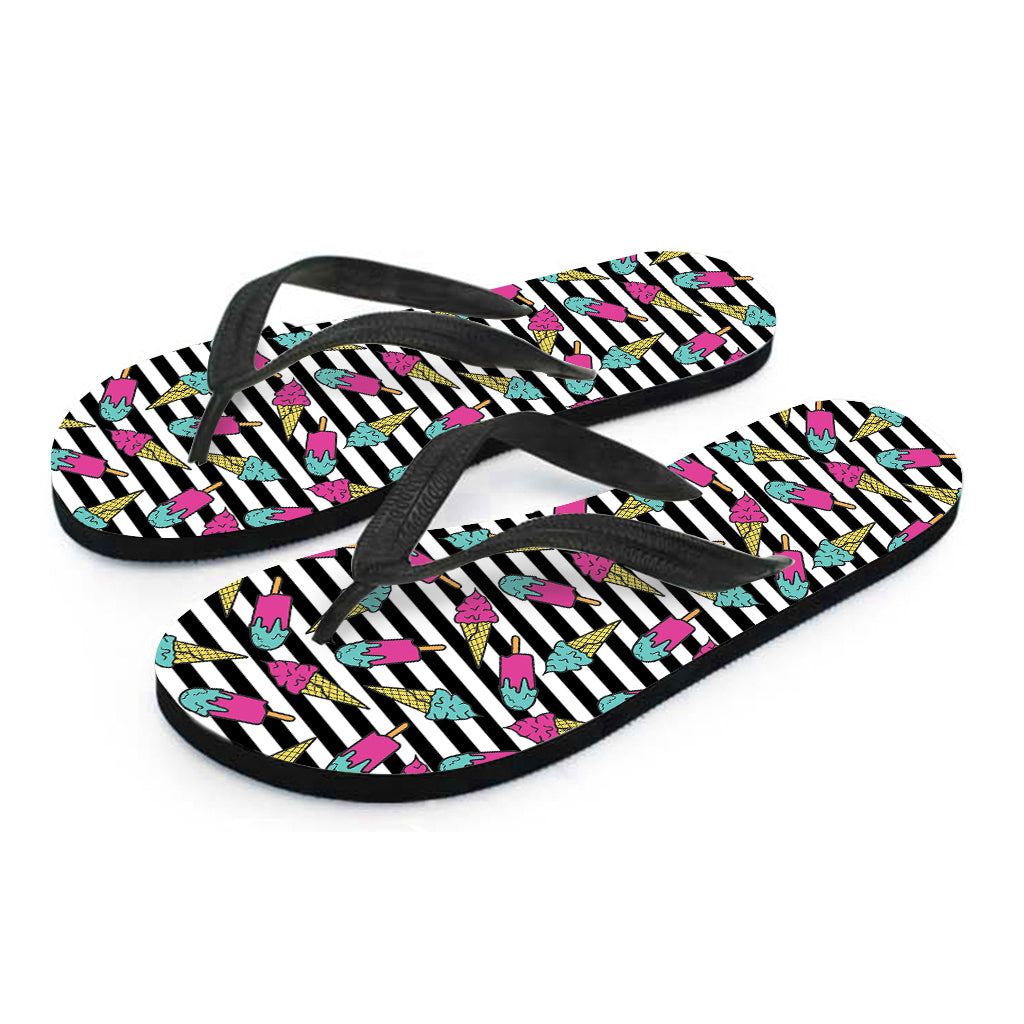 Black Striped Ice Cream Pattern Print Flip Flops