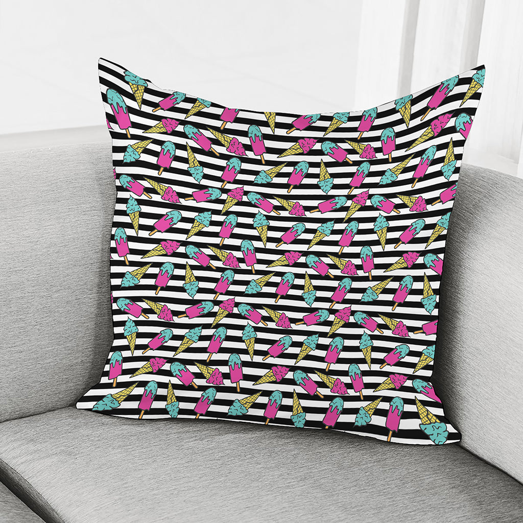 Black Striped Ice Cream Pattern Print Pillow Cover