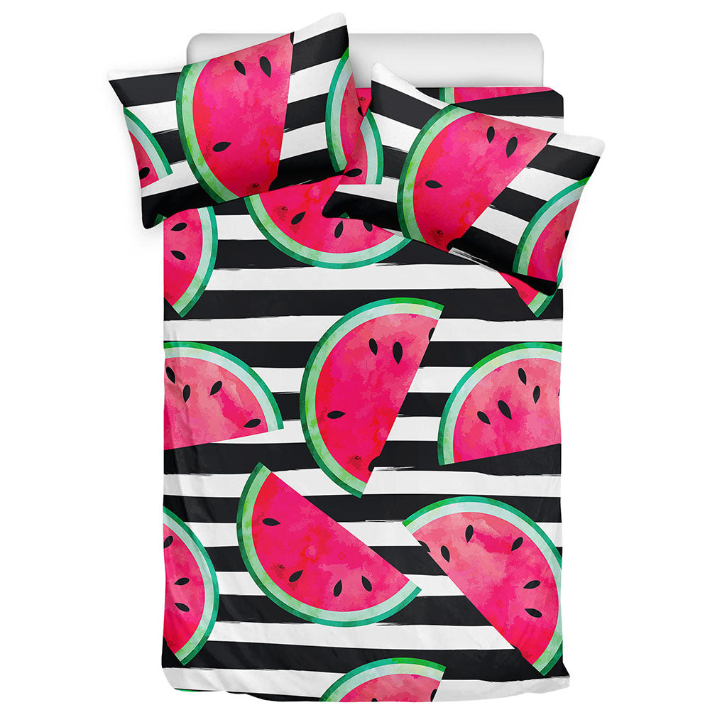 Black Striped Watermelon Pattern Print Duvet Cover Bedding Set