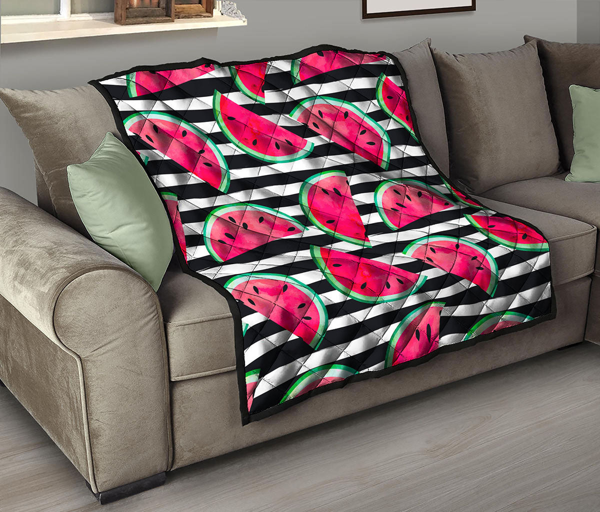 Black Striped Watermelon Pattern Print Quilt