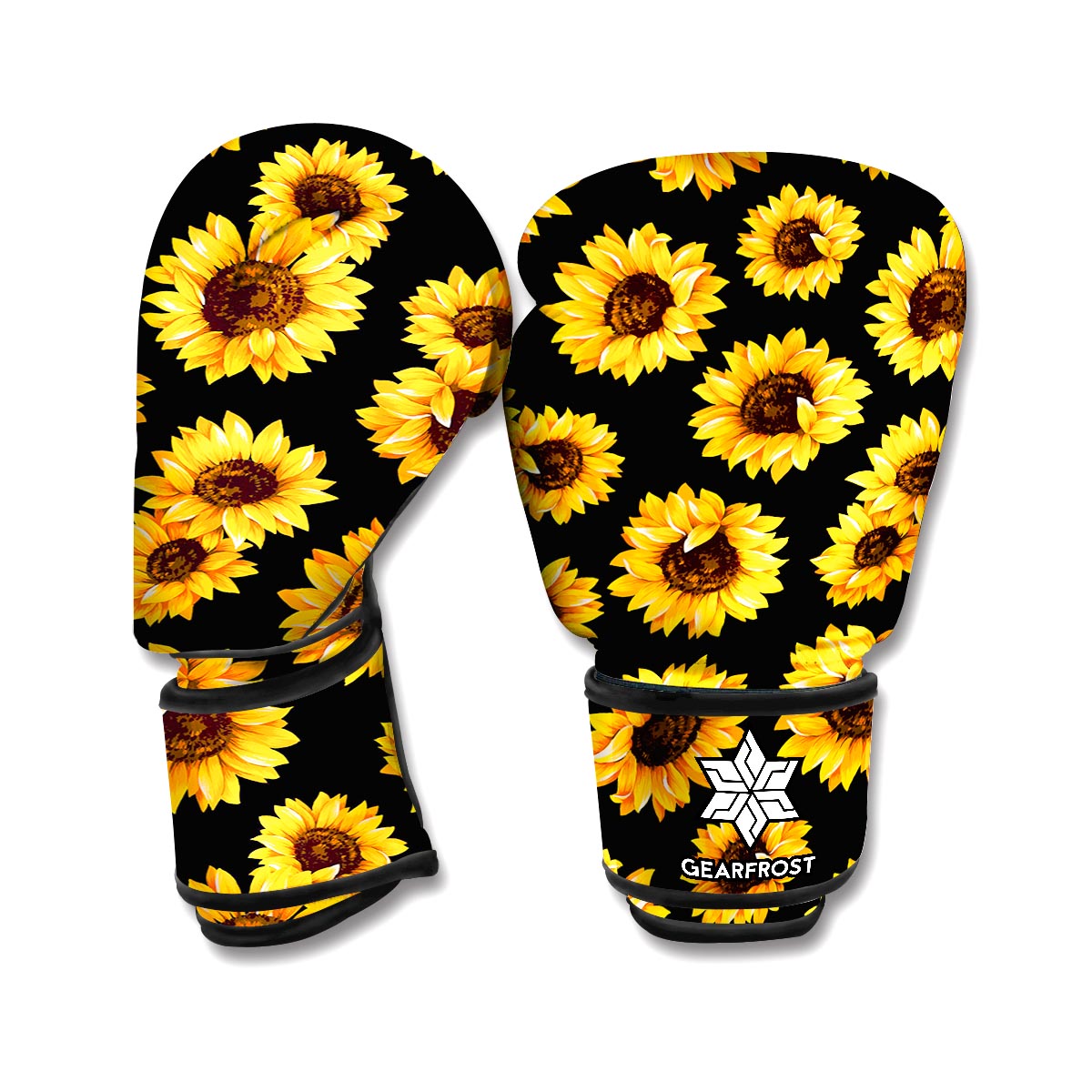 Black Sunflower Pattern Print Boxing Gloves