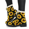 Black Sunflower Pattern Print Comfy Boots GearFrost