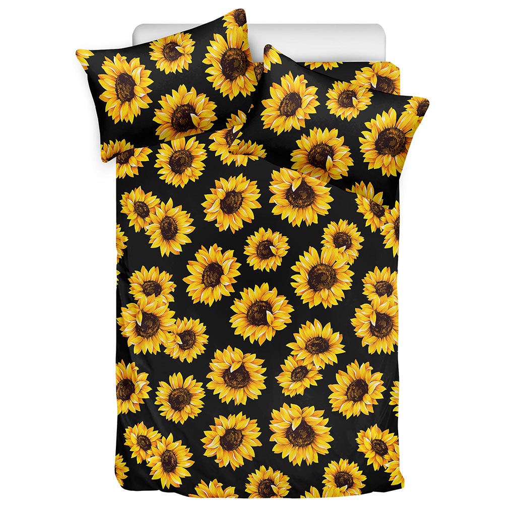 Black Sunflower Pattern Print Duvet Cover Bedding Set