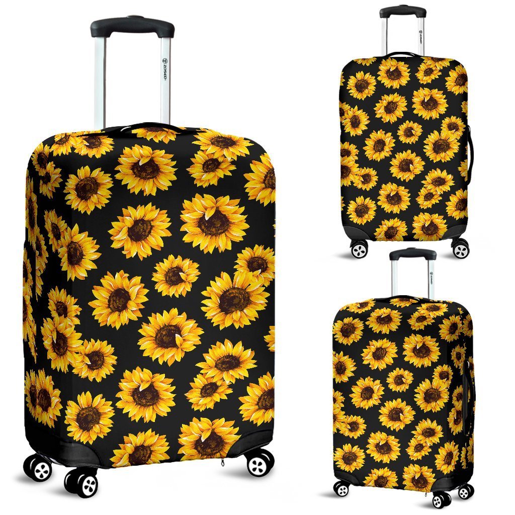 Black Sunflower Pattern Print Luggage Cover GearFrost