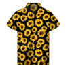 Black Sunflower Pattern Print Men's Short Sleeve Shirt