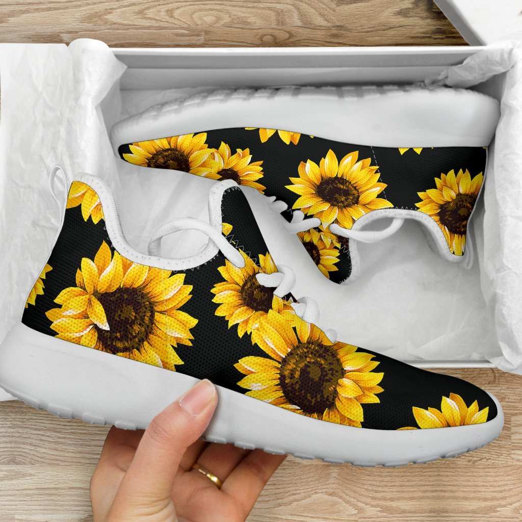 Black Sunflower Pattern Print Mesh Knit Shoes GearFrost